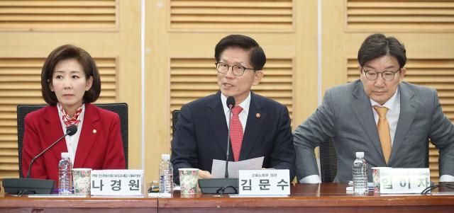 19일 서울 여의도 국회 의원회관에서 열린 2030·장년 모두 Win-Win하는 노동개혁 대토론회에서 김문수 고용노동부 장관이 발언하고 있다 사진연합뉴스