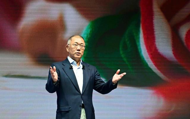 현대차그룹 2025년 신년회에서 그룹 임직원들에게 새해메시지를 전하고 있는 정의선 회장 사진현대차