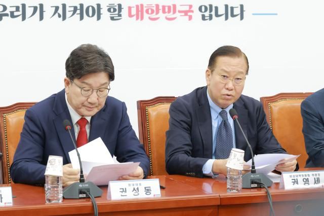 권영세 국민의힘 비상대책위원장오른쪽이 10일 오전 서울 여의도 국회에서 열린 비상대책위원회의에서 발언을 하고 있다 20250310사진유대길 기자 dbeorlf123ajunewscom