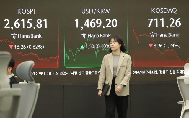 지난 25일 오후 서울 중구 하나은행 딜링룸에서 딜러들이 업무를 보고 있다 사진연합뉴스