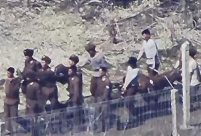 동부전선 지뢰폭발사고로 사상자가 들것에 실려나가는 모습 사진합동참모본부