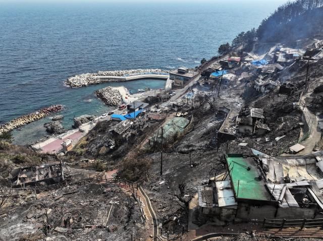 26일 경북 영덕군 영덕읍 석리 마을이 산불에 폐허가 돼 있다사진연합뉴스