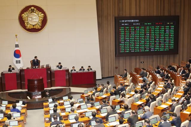 13일 국회 본회의에서 상법 일부개정법률안이 통과되고 있다 상법 개정안은 이사가 충실해야 하는 대상을 기존의 회사에서 회사 및 주주로 넓히고 상장 회사의 전자 주주총회 도입을 의무화하는 조항 등을 담고 있다 사진연합뉴스