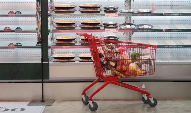서울 시내의 한 마트 장바구니 카트가 놓여있다 사진연합뉴스