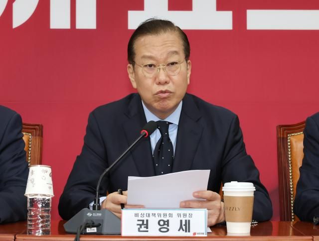 권영세 국민의힘 비상대책위원장이 21일 국회에서 열린 비상대책위원 회의에서 발언하고 있다 사진연합뉴스