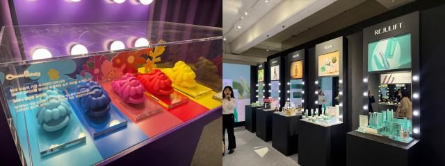 하이라이트 존에 전시된 일본 팝 아티스트인 무라카미 다카시의 신발 브랜드인 오하나 하타케 제품왼 뷰티 백스테이지 존 모습 사진박자연 기자