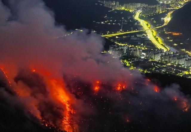 대구 대형 산불 발생 이틀째인 지난 29일 오전 대구 북구 함지산이 불타고 있다 사진연합뉴스