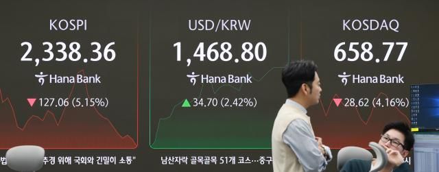 7일 서울 중구 하나은행 본점 딜링룸에서 딜러들이 업무를 보고 있다 사진연합뉴스
