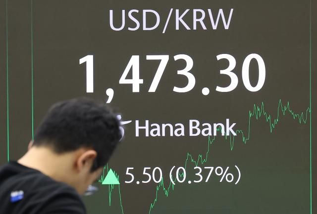 8일 오후 서울 중구 하나은행 본점 딜링룸 현황판에 원달러 환율이 표시돼 있다 사진연합뉴스