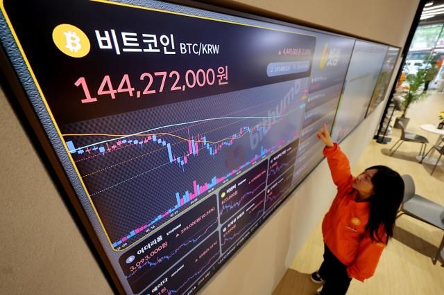비트코인이 10만 달러를 회복한 지난 9일 서울 서초구 빗썸라운지 강남본점 전광판에 실시간 비트코인 가격이 표시되고 있다 비트코인이 10만 달러를 넘어선 것은 지난 2월 2일 이후 처음이다 사진연합뉴스