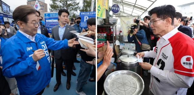 더불어민주당 이재명 대선후보왼쪽 사진와 국민의힘 김문수 대선후보 사진연합뉴스