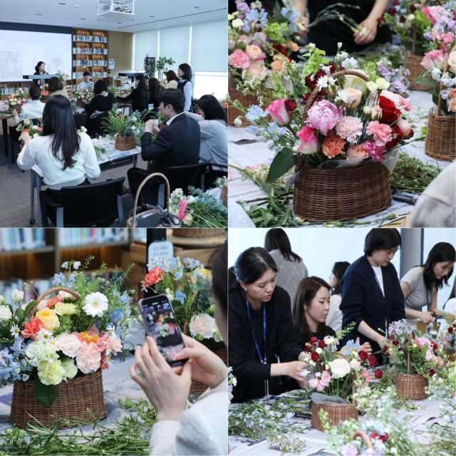 법무법인 율촌의 구성원들이 5월 가정의 달을 맞아 열린 어버이날 카네이션 꽃바구니 만들기 원데이 클래스에 참여하고 있다 사진법무법인 율촌