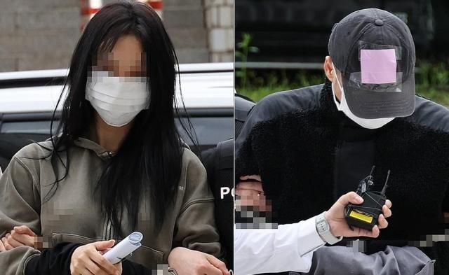 축구 국가대표팀 주장 손흥민의 아이를 임신했다고 주장하며 손씨에게 돈을 뜯어내려 한 20대 여성 양모씨왼쪽와 40대 남성 용모씨가 17일 영장실질심사를 받기 위해 서울중앙지법에 들어서고 있다 사진연합뉴스