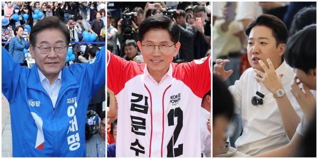 지난 20일 이재명사진 왼쪽부터 더불어민주당 대선 후보가 경기 고양 일산문화광장에서 열린 집중유세에서 김문수 국민의힘 대선 후보가 서울 서초구 고속터미널역 인근 집중유세에서 이준석 개혁신당 대선 후보가 광주 북구 전남대학교에서 진행된 학식먹자 이준석 행사에서 지지를 호소하고 있다 사진연합뉴스
