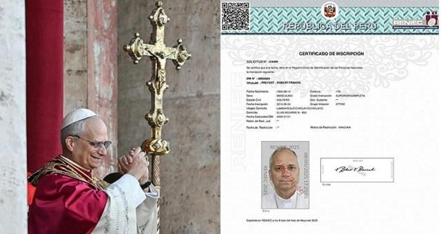 선출된 레오 14세 페루 국가 신원 및 시민등록청 등기 사본 사진AFP연합뉴스 AP연합뉴스