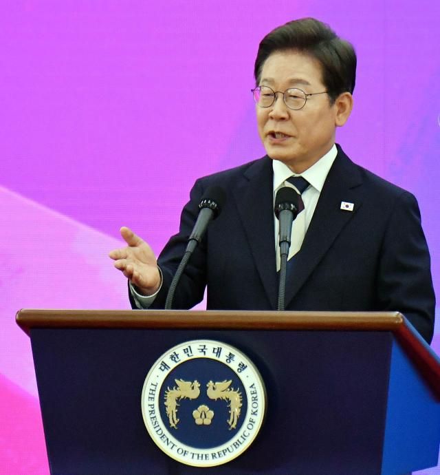 이재명 대통령이 지난 4일 서울 여의도 국회에서 열린 제21대 대통령 취임선서식에서 연설을 하고 있다 20250604사진유대길 기자 dbeorlf123ajunewscom