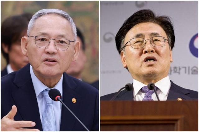 유인촌 문화체육관광부 장관왼쪽과 유상임 과학기술정보통신부 장관 사진유대길 기자 과학기술정보통신부