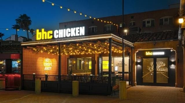 미국 로스앤젤레스 한인타운에 위치한 bhc 미국 3호점 채프먼 플라자점의 전경사진다이닝브랜즈그룹
