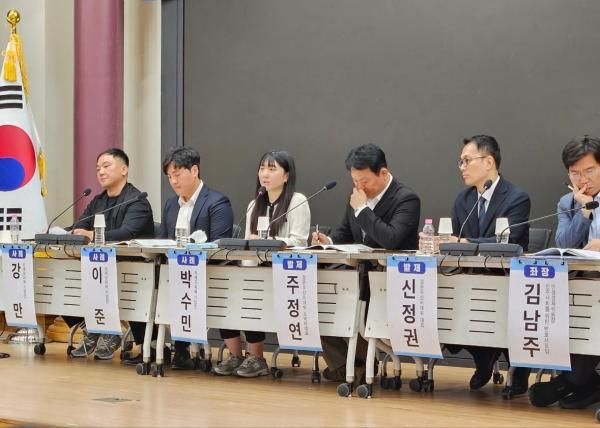 박수민 에이치엠 그룹 대표가 10일 국회의원회관 제1소회의실에서 열린 티메프티몬·위메프 사태 해결을 위한 정책 토론회에서 발언하고 있다 사진홍승완 기자