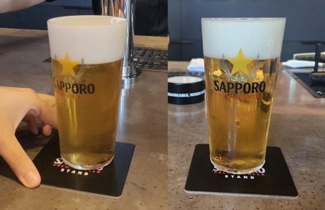 서울 성수동 삿포로 프리미엄 비어스탠드에서 제공하는 퍼펙트 푸어왼쪽와 클래식 푸어 사진조현미 기자