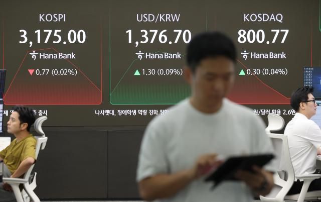 14일 서울 중구 하나은행 본점 딜링룸에서 직원들이 업무를 보고 있다 사진연합뉴스