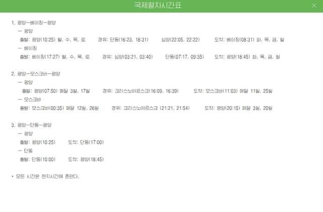 북한이 게시한 국제열차시간표사진연합뉴스