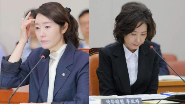 사진 왼쪽부터 강선우 여성가족부 장관 후보자 이진숙 사회부총리 겸 교육부 장관 후보자 사진유대길 기자 dbeorlf123ajunewscom