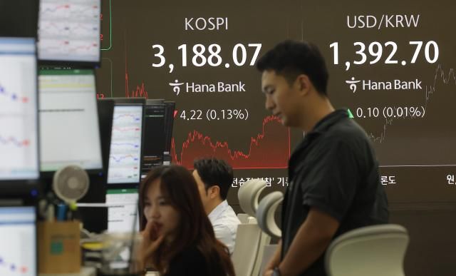 지난 18일 서울 중구 하나은행 딜링룸 현황판에 코스피지수 종가가 표시돼 있다 사진연합뉴스