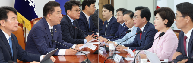 김병기 더불어민주당 당대표 직무대행 겸 원내대표왼쪽와 송언석 국민의힘 비상대책위원장 겸 원내대표오른쪽 사진연합뉴스