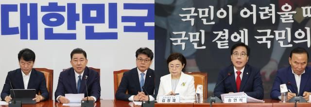 김병기 더불어민주당 당대표 직무대행 겸 원내대표왼쪽와 송언석 국민의힘 비상대책위원장 겸 원내대표오른쪽가 31일 국회에서 각각 발언하고 있다 사진연합뉴스