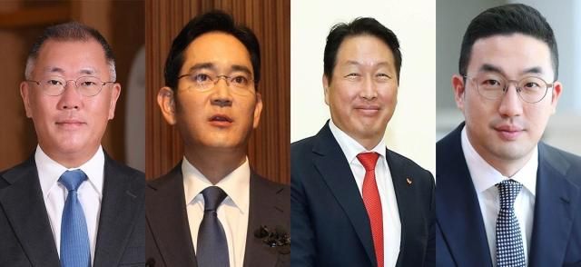 사진 왼쪽부터 정의선 현대차그룹 회장 이재용 삼성전자 부회장 최태원 SK그룹 회장 구광모 LG그룹 회장사진연합뉴스