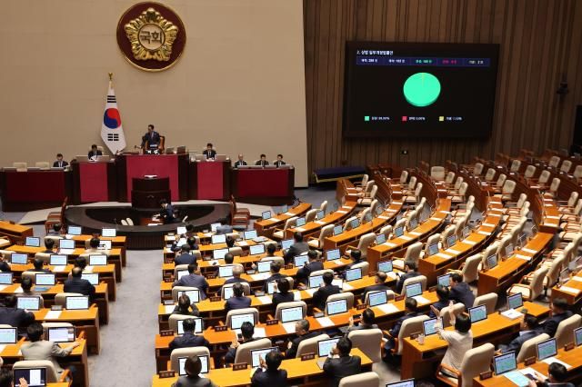 지난 25일 국회 본회의에서 더 센 상법 개정안이 여당 주도로 통과되고 있다 사진연합뉴스