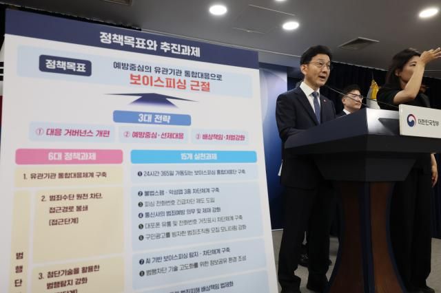 윤창렬 국무조정실장이 28일 서울 종로구 정부서울청사에서 열린 보이스피싱 근절 종합대책 관계부처 합동브리핑에서 발언하고 있다 사진연합뉴스