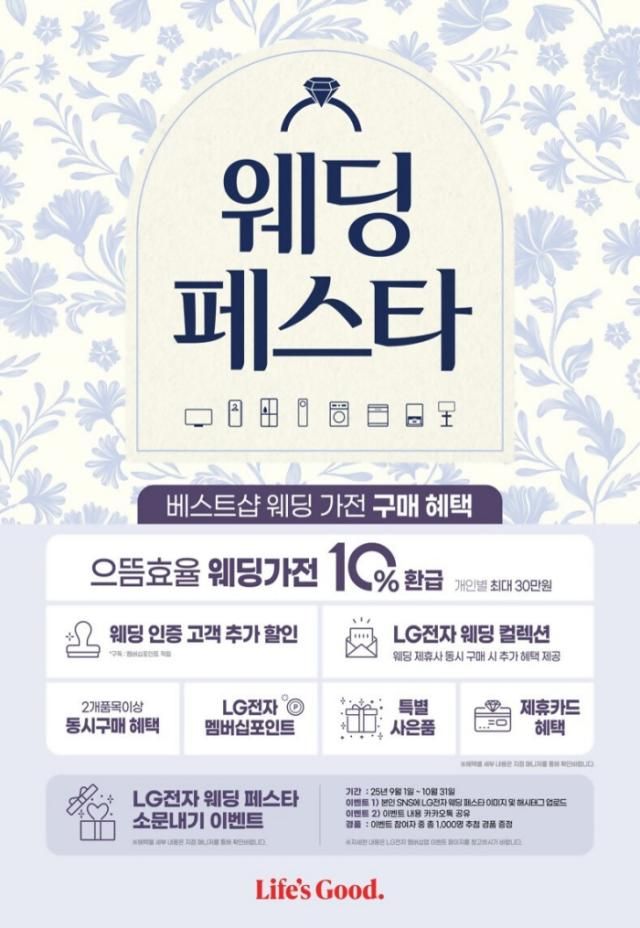 LG전자 베스트샵이 하반기 웨딩 성수기를 맞아 신혼부부를 위한 다양한 가전 프로모션을 전개한다 사진LG전자 베스트샵