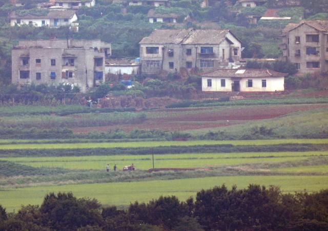 지난달 31일 달구지 모는 북한 주민들 모습 사진연합뉴스