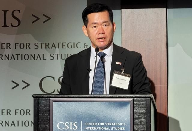 석종건 방위사업청장이 17일현지시간 미국 워싱턴DC 전략국제문제연구소CSIS에서 열린 한미 방산협력 포럼에서 발언하고 있다 사진연합뉴스