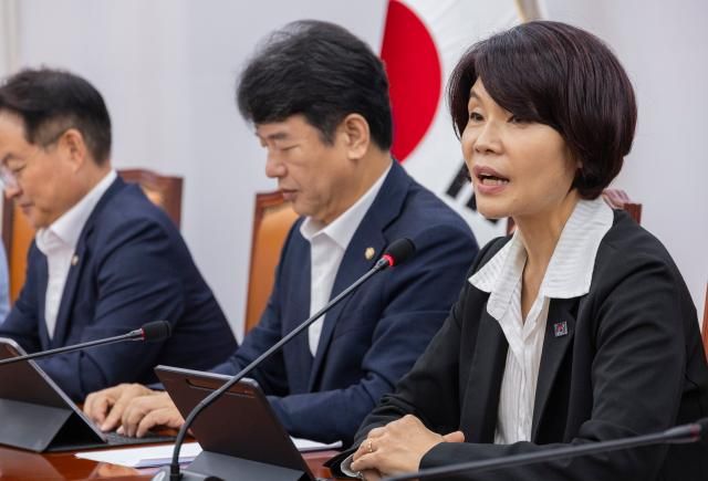 더불어민주당 한정애 정책위의장이 28일 국회에서 열린 정책조정회의에서 발언하고 있다사진연합뉴스