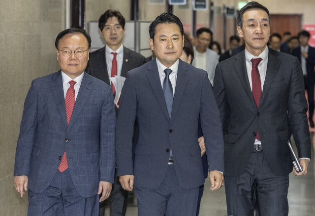 장동혁 국민의힘 대표가운데와 김민수오른쪽·김재원 최고위원왼쪽사진연합뉴스