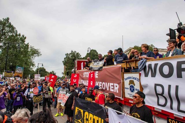 9월 1일 메사추세츠주 보스턴의 정부청사 앞에서 열린 미국 노동절 행사 AFP연합뉴스