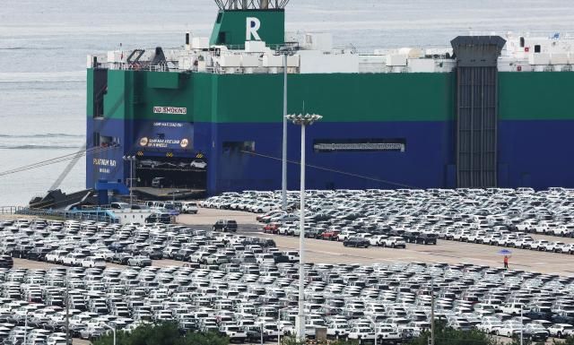 경기도 평택항에 수출용 자동차가 세워져 있는 모습 사진연합뉴스