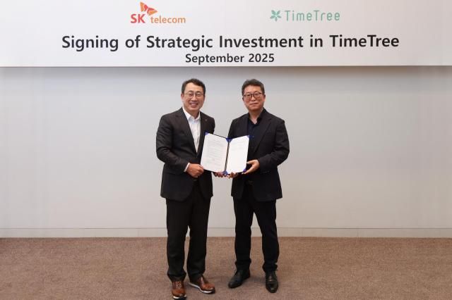 SK텔레콤은 글로벌 일정 공유 플랫폼기업 타임트리와 지난 5일 일본 도쿄에서 양사 협력을 위한 투자 계약 및 전략적 파트너십을 체결했다고 8일 밝혔다사진SKT