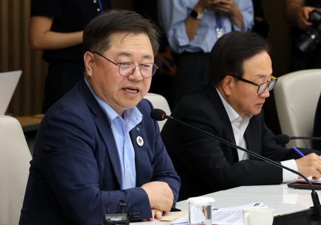  9일 서울 중구 대한상공회의소에서 열린 더불어민주당 코스피5000특위·경제형벌민사책임합리화TF - 경제8단체 간담회에서 박일준 대한상의 상근부회장이 발언하고 있다 2