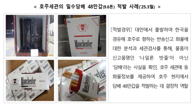 호주세관의 밀수담배 48만갑 적발 사례 사진관세청
