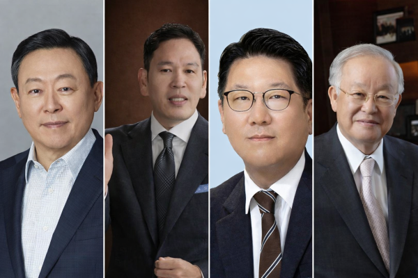 신동빈 롯데 회장왼쪽부터 정용진 신세계 회장 정지선 현대백화점 회장 손경식 CJ그룹 회장 사진각 사