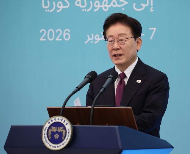 이재명 대통령이 지난 8일 청와대에서 열린 압델 파타 알시시 이집트 대통령과의 공동 언론발표에서 발언하고 있다 사진연합뉴스