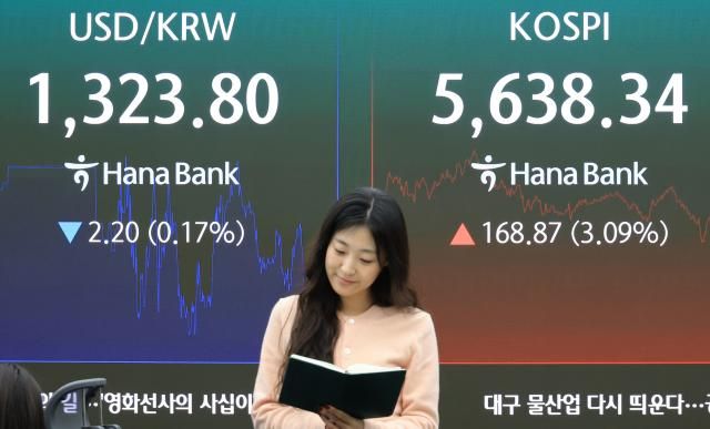 27일 서울 중구 하나은행 본점 딜링룸에 코스피와 환율이 표시되고 있다 이날 코스피는 전장보다 16887포인트309 오른 563834로 거래를 마쳤다 연합