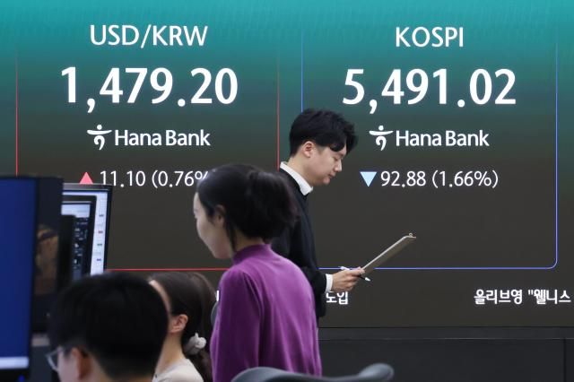 6일 서울 중구 하나은행 본점 딜링룸 현황판에 원·달러 환율 코스피가 표시돼 있다 사진연합뉴스 