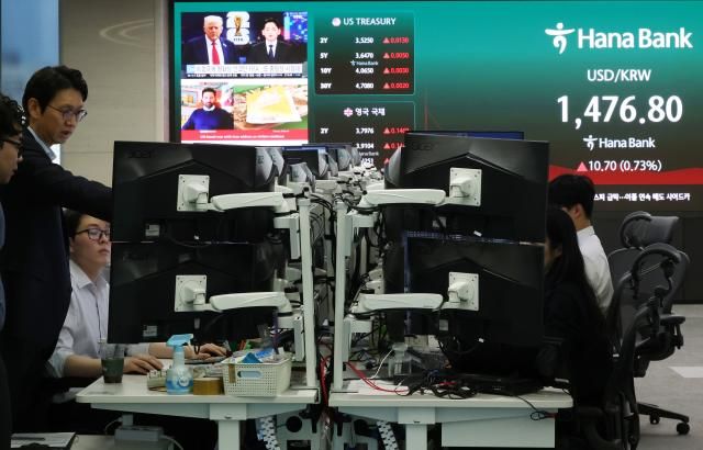 4일 중구 하나은행 본점 딜링룸 전광판에 실시간 원달러 환율이 표시돼 있다 사진연합뉴스