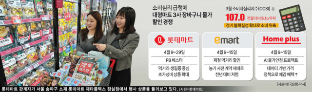 소비심리 급랭에 대형마트 3사 장바구니 물가 할인 경쟁 [그래픽=아주경제]