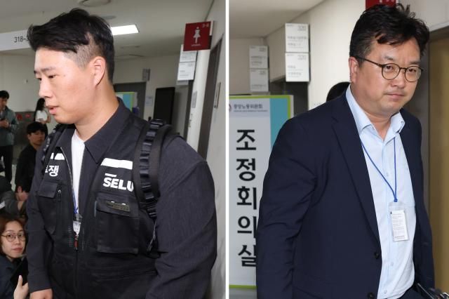 삼성전자 대표교섭위원인 김형로 부사장오른쪽 사진과 최승호 초기업노조 삼성전자지부 위원장왼쪽 사진이 지난 13일 새벽 세종시 정부세종청사 중앙노동위원회에서 2026년 임금협약 체결을 위한 2차 사후조정이 결렬된 후 각각 협상장을 떠나고 있다 사진연합뉴스